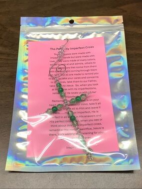 Hand Crafted Green Beaded Cross Sun Catcher
